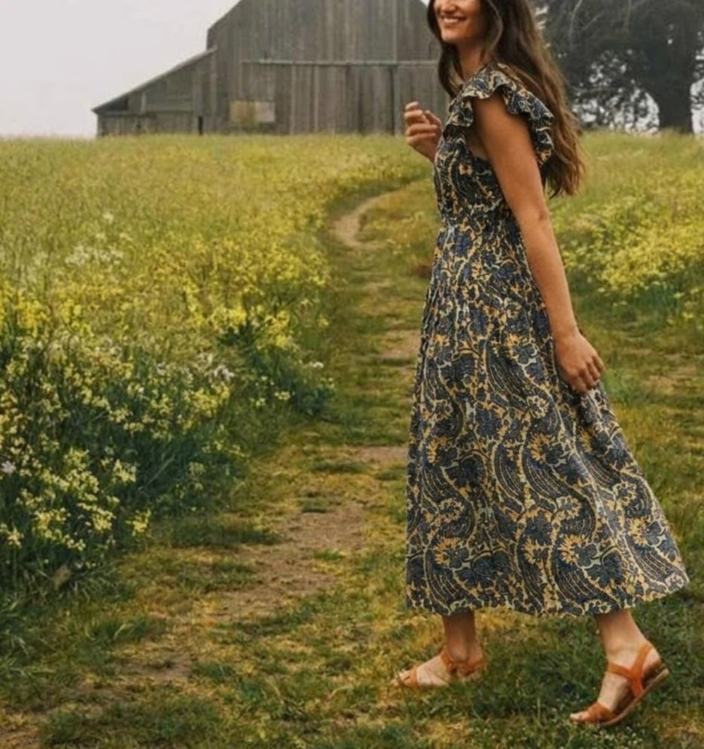Ulla Johnson Kairi Flutter Sleeve Cotton Midi Dress Luna Navy Gold NWT Size 2 ✨